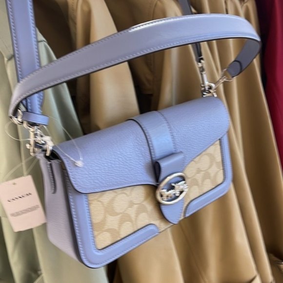 Coach Georgie Shoulder Bag In Signature Canvas Light Khaki / Marble Blue - Picture 14 of 16
